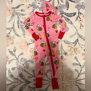 Little Sleepies Pink and Red Bee Print Footie
